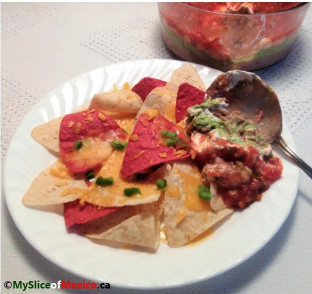 06 nachos with side of five layer dip my slice of mexico
