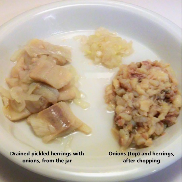 chopped herrings and onions from jar