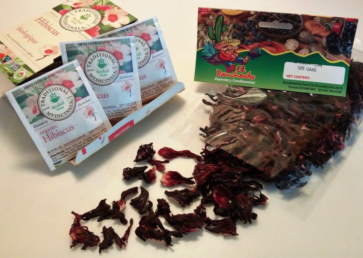 Hibiscus dry flowers and tisane envelopes