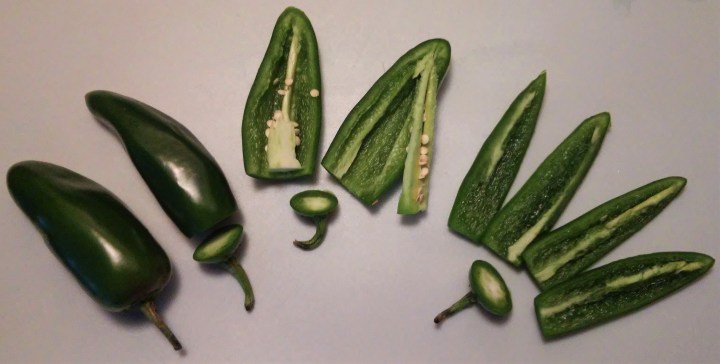 slicing jalapenos