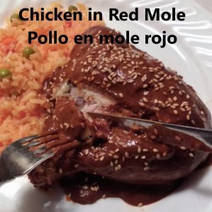 chicken in red mole with mexican style rice
