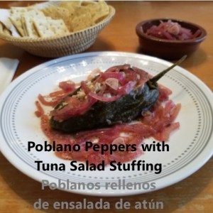 Poblano peppers stuffed with tuna salad cover