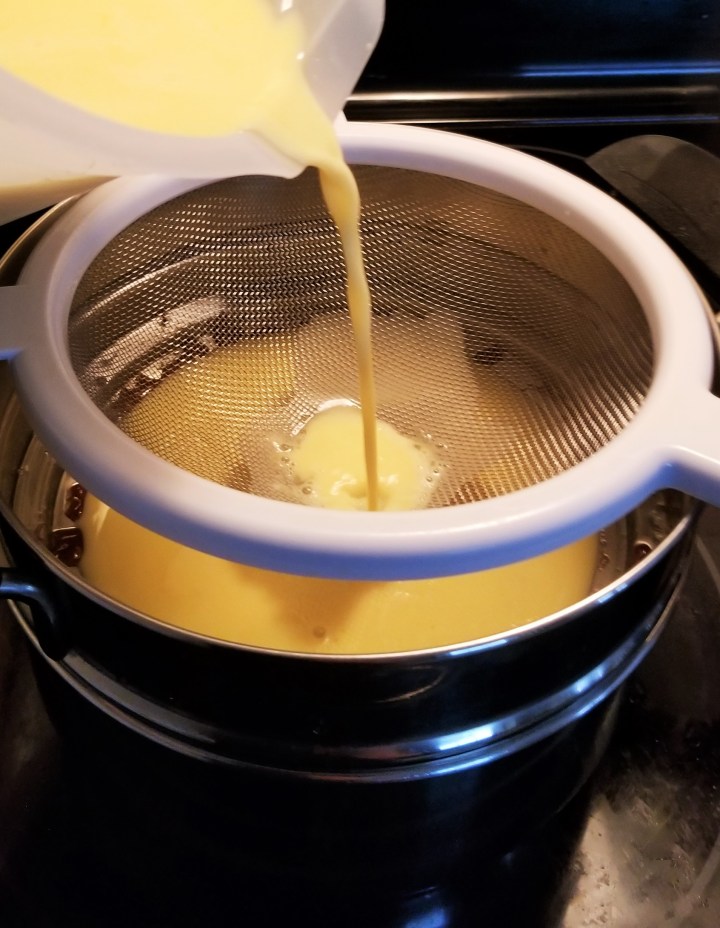 004 pour mix in prepared pan over bain Marie