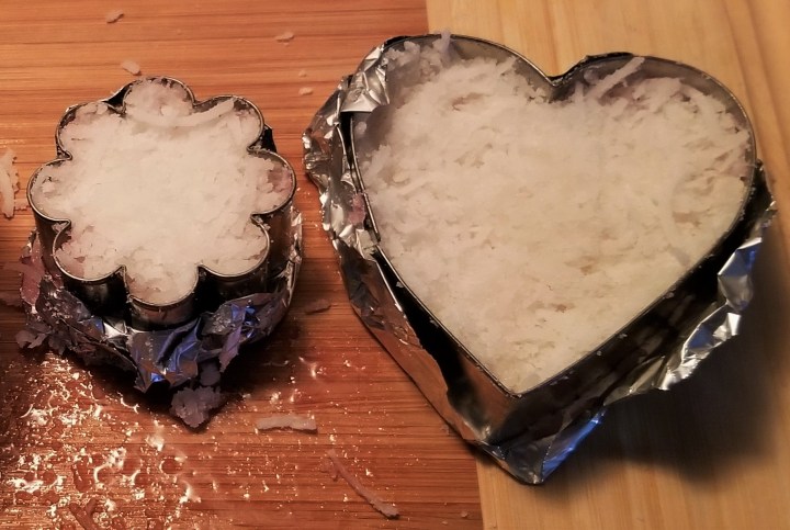 008 fill prepared cookie cutters with half pink and half white mixture