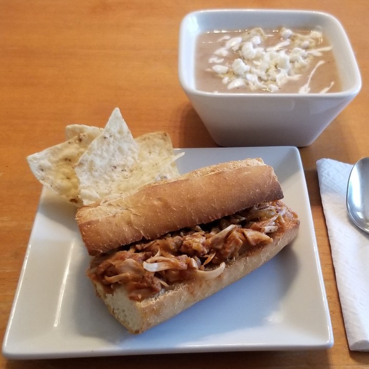 012 BBQ jackfruit sandwich and Bean Soup