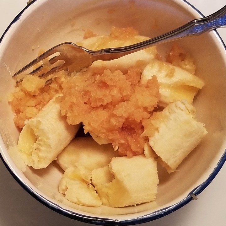 mashed banana and grated apple for banana bread My Slice of Mexico