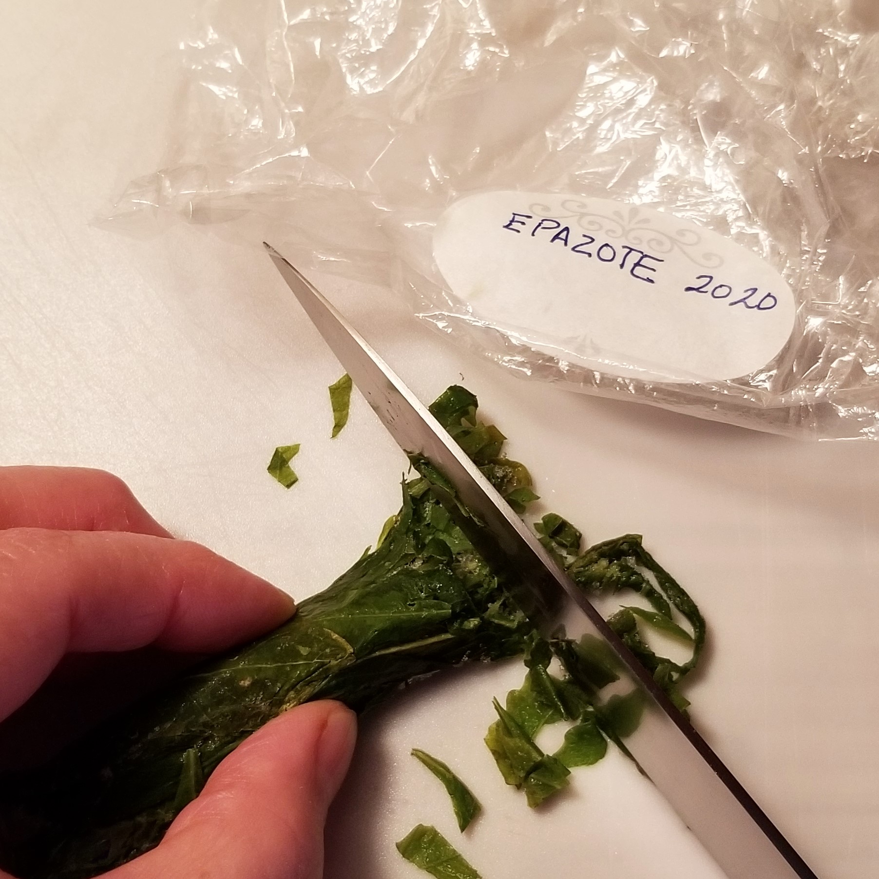 017 slicing frozen epazote