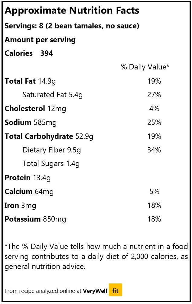 Nutrition values list Layered Bean Tamales My Slice of Mexico